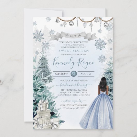 Invitation Sweet d'hiver 16 Fêtes Anniversaire Silver Blue ne (Devant)