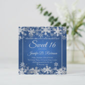 Invitation Sweet d'hiver 16 Snowflakes bleu d'argent d'annive (Debout devant)