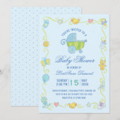 Invitation Sweet Dreams Carriage Baby shower bleu (Devant / Derrière)