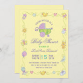 Invitation Sweet Dreams Carriage Baby shower jaune (Devant / Derrière)