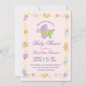 Invitation Sweet Dreams Carriage Baby shower rose (Devant)