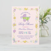 Invitation Sweet Dreams Carriage Baby shower rose (Debout devant)