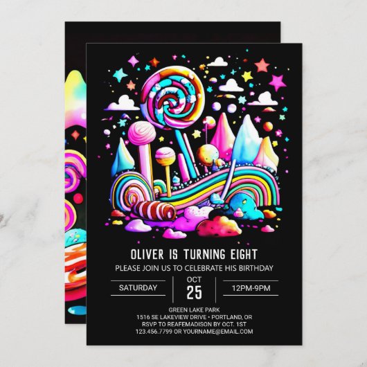 Invitation Sweet Editable Candy Wonderland (Devant / Derrière)