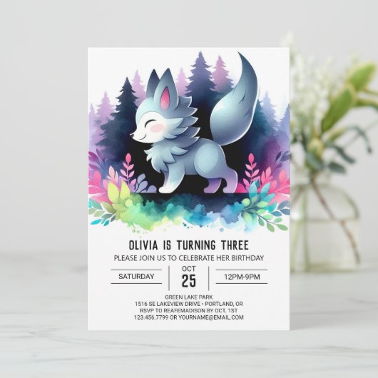 Invitation Sweet Elegant Wolf Anniversaire (Debout devant)