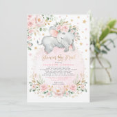 Invitation Sweet Elephant Blush Gold Baby shower par courrier (Debout devant)