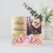 Invitation Sweet et Fabulous Pink Gold Chevron Anniversaire (Debout devant)