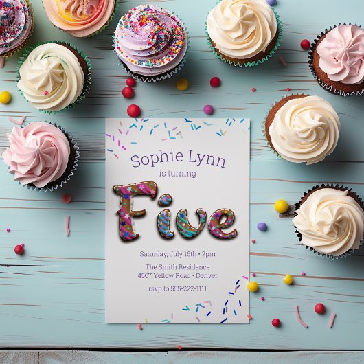 Invitation Sweet "Five" Cookie Sprinkles Enfants 5e anniversa