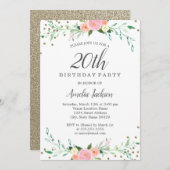 Invitation Sweet Floral Sparkle Confetti fête de 20e annivers (Devant / Derrière)