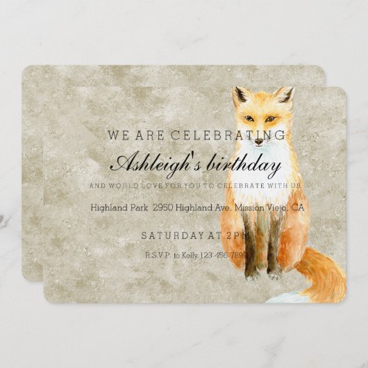 Invitation Sweet Fox anniversaire (Devant / Derrière)