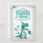 Invitation Sweet Fun Dinosaur Bleu et Vert Anniversaire (Devant)