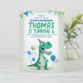 Invitation Sweet Fun Dinosaur Bleu et Vert Anniversaire (Debout devant)