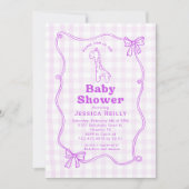 Invitation Sweet Giraffe Plaid Bow Elegant Baby Shower (Devant)