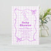 Invitation Sweet Giraffe Plaid Bow Elegant Baby Shower (Debout devant)