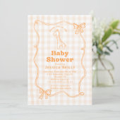 Invitation Sweet Giraffe Plaid Bow Elegant Baby Shower  (Debout devant)