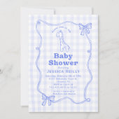 Invitation Sweet Giraffe Plaid Bow Elegant Baby Shower (Devant)