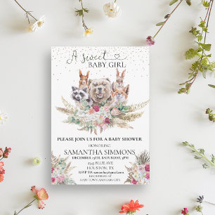 Invitation Sweet Girl Boho Douche Bois Forêt Animaux