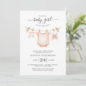 Invitation Sweet Girl Is on the Way Clothesline Baby Shower (Debout devant)