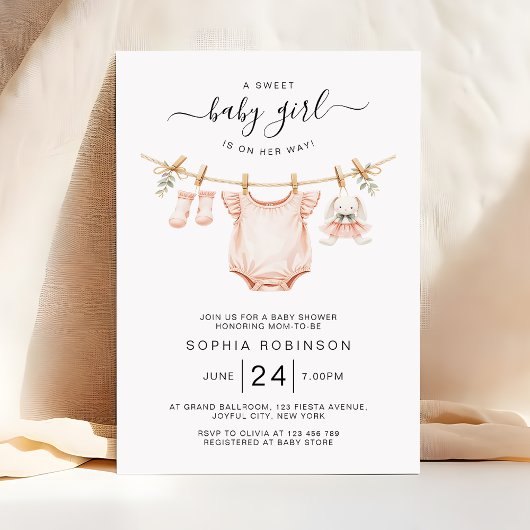 Invitation Sweet Girl Is on the Way Clothesline Baby Shower