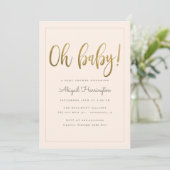 Invitation Sweet Gold Oh Baby Script Peach Baby shower (Debout devant)