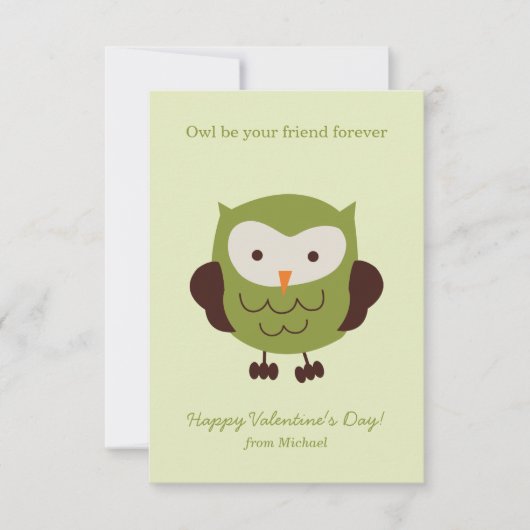 Invitation Sweet Green Owl Classroom Valentine Cards (Devant)