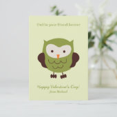Invitation Sweet Green Owl Classroom Valentine Cards (Debout devant)