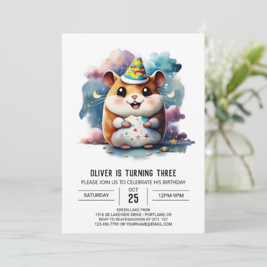 Invitation Sweet Hamster Imprimable Anniversaire (Debout devant)