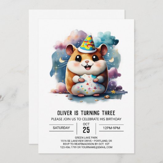 Invitation Sweet Hamster Imprimable Anniversaire (Devant / Derrière)