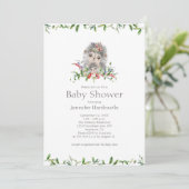 Invitation Sweet Hérisson Aquarelle Baby shower Floral (Debout devant)