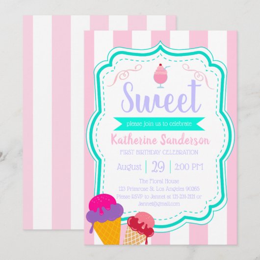 Invitation Sweet Ice Cream Baby Sprinkle Magasin de bonbons A (Devant / Derrière)