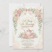 Invitation Sweet Is Brewing Blush Floral Baby Shower Tea (Devant)