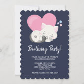 Invitation Sweet Kitty Chat Dormir avec un grand coeur Annive (Devant)