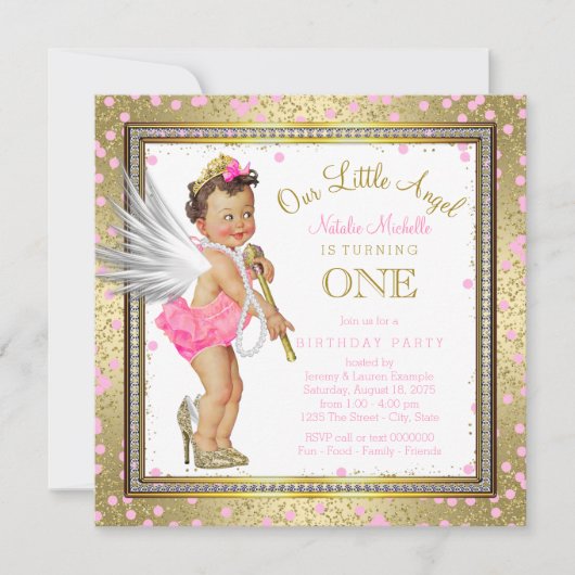 Invitation Sweet Little Angel Girls 1er anniversaire (Devant)