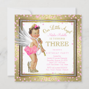 Invitation Sweet Little Angel Girls 3e fête d'anniversaire