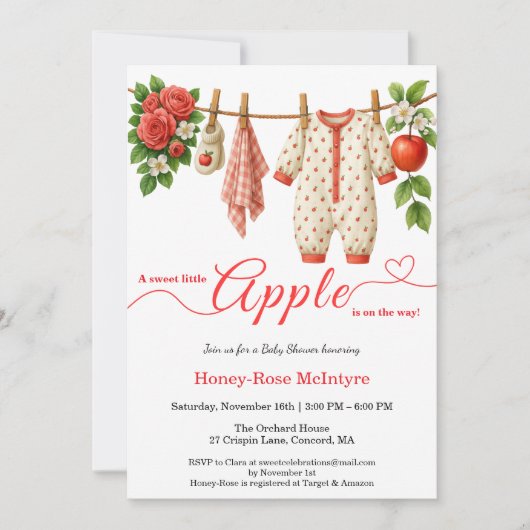 Invitation Sweet Little Apple Baby Shower | Fall Rustic Baby  (Devant)