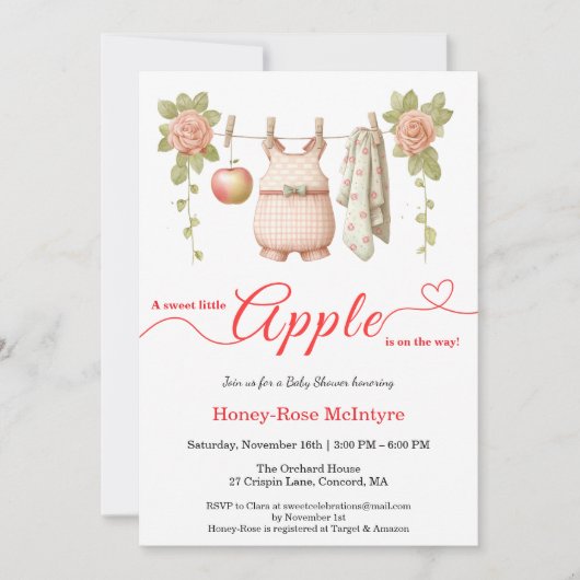 Invitation Sweet Little Apple Baby Shower | Fall Rustic Baby  (Devant)
