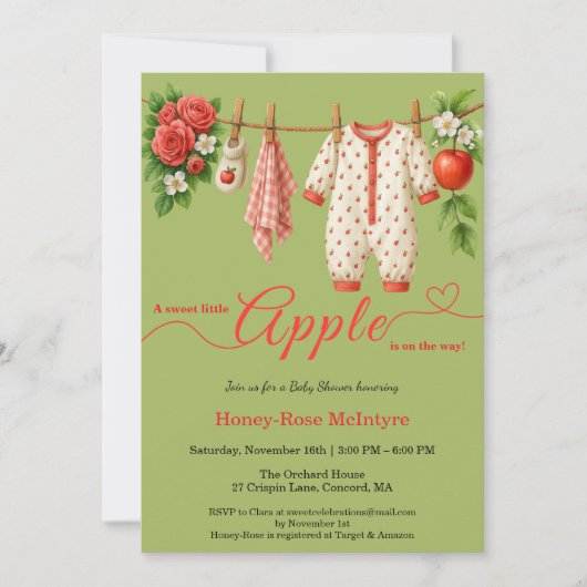 Invitation Sweet Little Apple Baby Shower | Fall Rustic Baby (Devant)