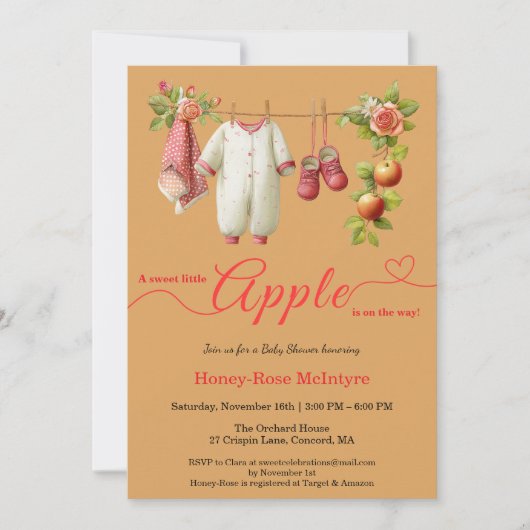 Invitation Sweet Little Apple Baby Shower | Fall Rustic Baby (Devant)