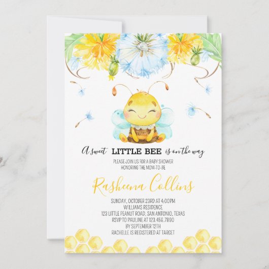 Invitation Sweet Little Bee Baby shower (Devant)