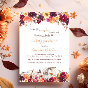 Invitation Sweet Little Citrouille Automne Baby shower floral
