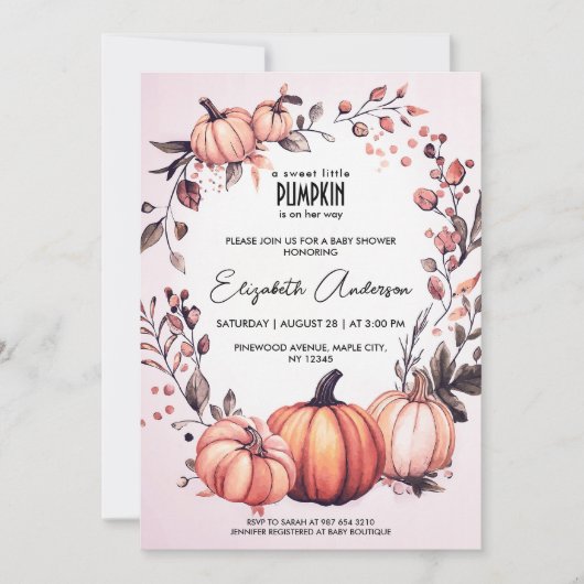 Invitation Sweet Little Citrouille Baby shower d'automne (Devant)
