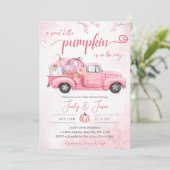 Invitation Sweet Little Citrouille Baby shower fille rose (Debout devant)