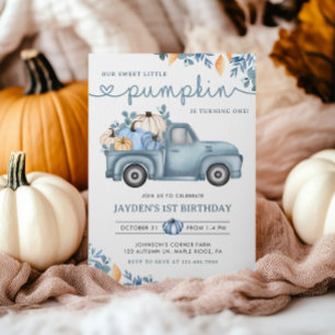 Invitation Sweet Little Citrouille Bleu Automne Anniversaire