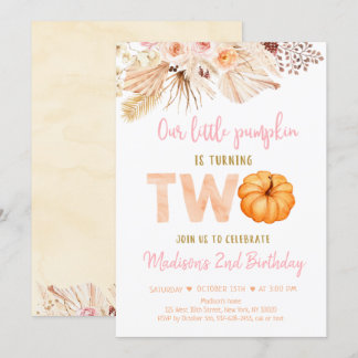 Invitation Sweet Little Citrouille Boho Deuxième anniversaire