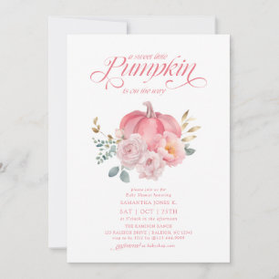 Invitation Sweet Little Citrouille Rose Floral Baby shower d'