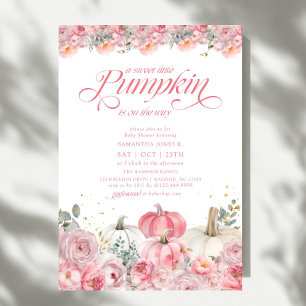 Invitation Sweet Little Citrouille Rose Floral Baby shower d'