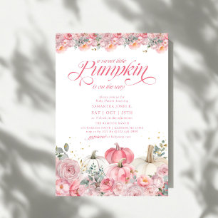 Invitation Sweet Little Citrouille Rose Floral Baby shower d'