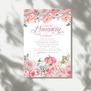 Invitation Sweet Little Citrouille Rose Floral Baby shower d'