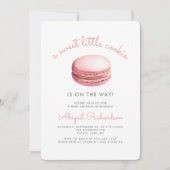 Invitation Sweet Little Cookie Macaron Baby shower fille rose (Devant)