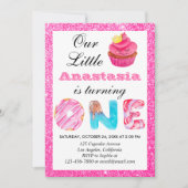 Invitation Sweet Little Cupcake Parties scintillant rose 1er  (Devant)