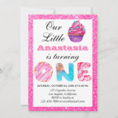 Invitation Sweet Little Cupcake Parties scintillant rose 1er  (Devant)